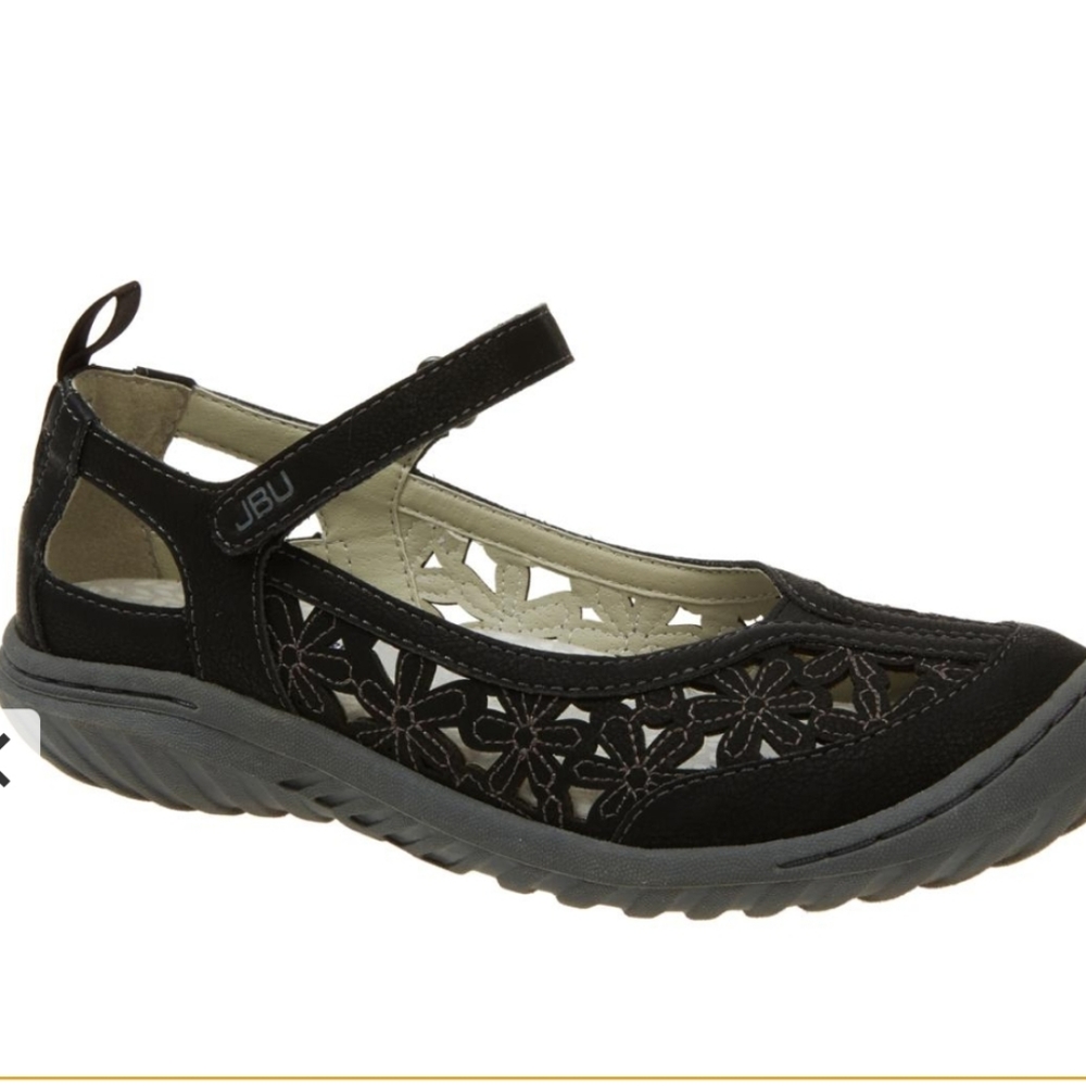 JBU HIBISCUS shoe Black closed toe mary Jane Velcro close all terrain NEW